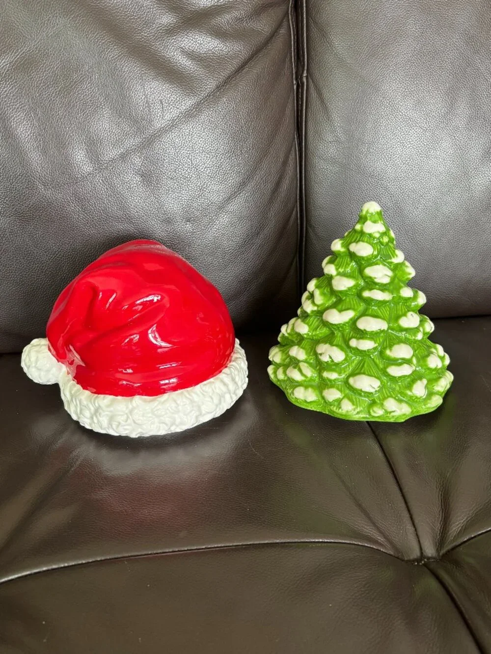 HomeWorx Ceramic Christmas Tree & Santa Hat Candle Topper Set